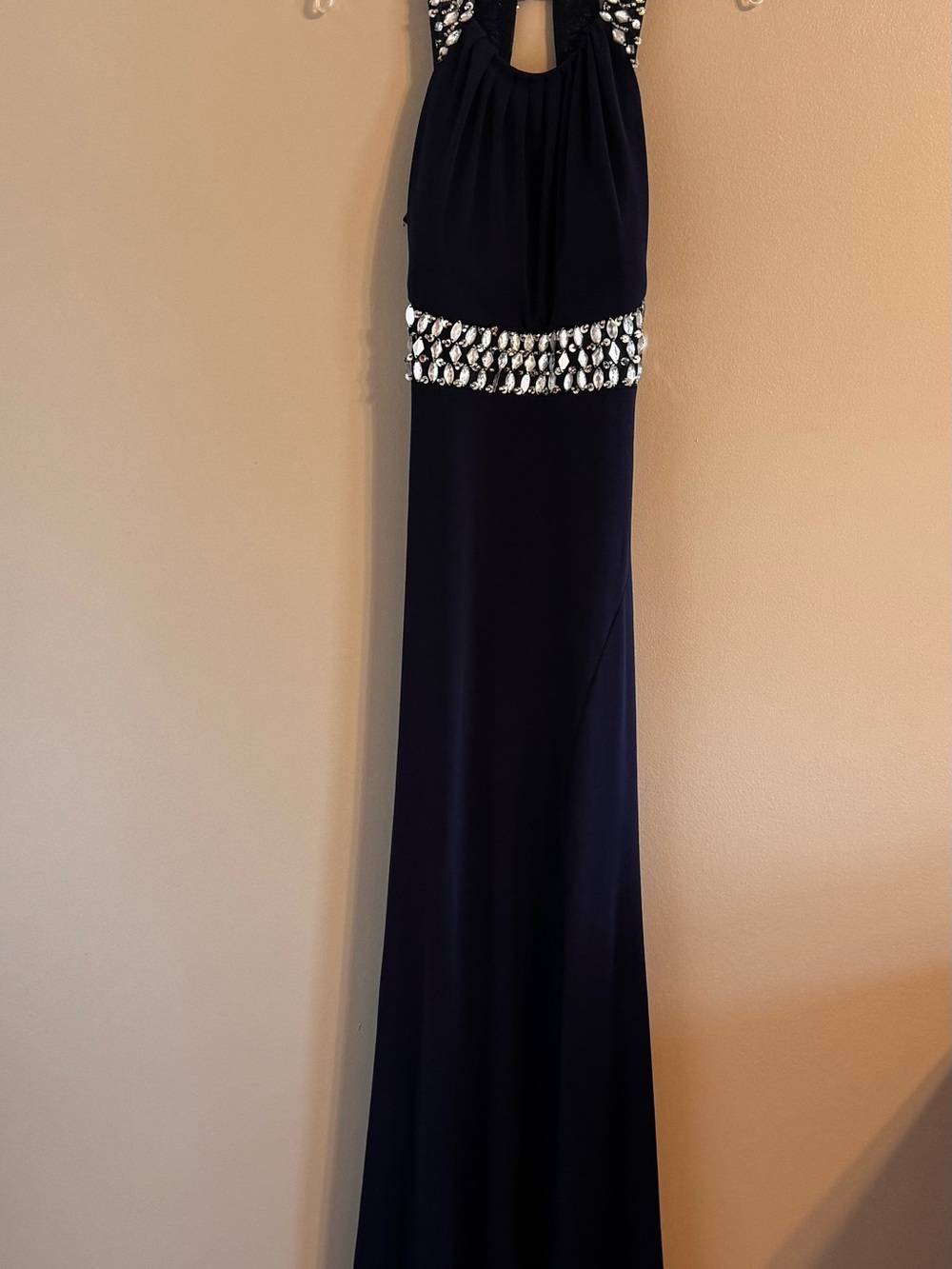 Sequin Hearts Navy Halter Maxi Dress with Jeweled Waist